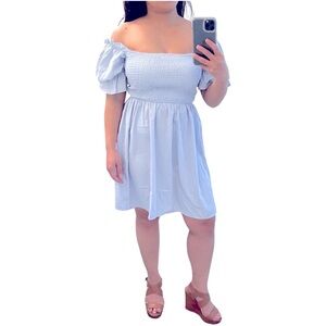 Blue Puff Sleeve Babydoll Dress